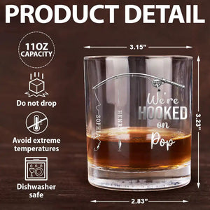 Personalized "Hooked On Daddy" Whiskey Glass โ Fishing Gift For Dad