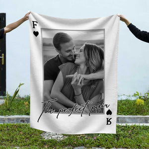 Upload Your Photo Playing Cards Blanket For Him And Her - Personalized Photo Gifts For Anniversary