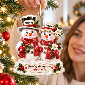 "Snowman Couple โ Growing Old Together" โ Personalized Acrylic Ornament | Christmas Keepsake For Him & Her