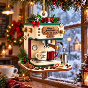 Personalized Espresso Machine Christmas Ornament 2026 – Custom Acrylic Keepsake | Gift For Coffee Lovers & Baristas