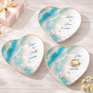 Personalized Ceramic Jewelry Dish โ "Our Love Is Like The Ocean Waves" Design | A Romantic Keepsake Gift For Couples