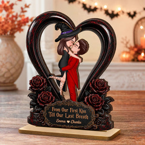 "From Our First Kiss To Our Last Breath" โ Halloween Couple Wooden Plaque | Personalized Keepsake For Him & Her