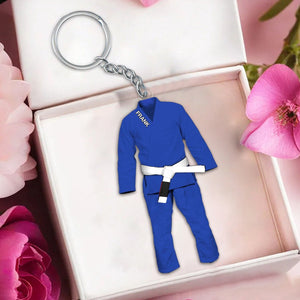 Jiu Jitsu Uniform Custom Name Keychain - Gift For Jiu Jitsu Lovers