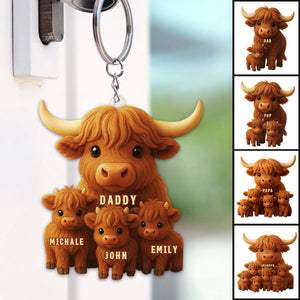 Highland Cow Dad Acrylic Keychain Personalized Gifts For Dad