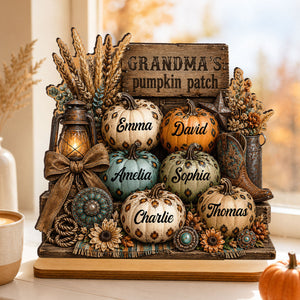 Personalized "Western Leopard Pumpkin Patch" Wooden Plaque โ Fall Halloween Decor For Grandma