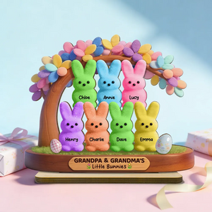 Colorful Happy Easter Grandma Little Bunnies - Personalized Wooden Plaque