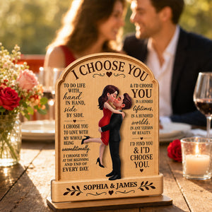 Personalized "I Choose You" Wooden Plaque โ Couple Hugging Kissing Design | Anniversary Keepsake For Couples