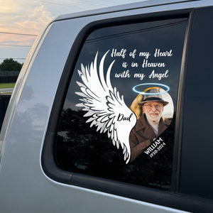 Half Of My Heart Is In Heaven With My Angel - Personalized Decal, Memorial Gift, Loss Of Loved One Gift