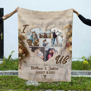 Custom Heart Shaped Photo Collage Vintage Blanket, Personalized Photos Of Us Picture Collage Gift, Wedding Anniversary Valentines Gift For Her Him