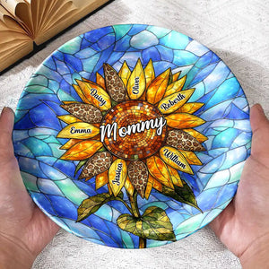 Personalized Sunflower Ceramic Plate โ Gift For Nana, Auntie, Mom & Family