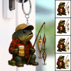 Fishing Dad Acrylic Keychain - Personalized Gift For Dad,Grandpa