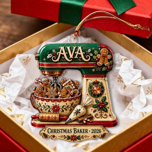 Personalized Christmas Baker Acrylic Ornament – Gingerbread Mixer Holiday Keepsake | Kitchen Decor 2026
