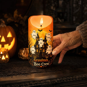 "Grandma's Little Boo Crew" Haunted House โ Personalized LED Candle | Halloween Decor For Grandma