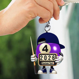 Custom Name and Year Billiard Keychain, Billiard Lover Gift