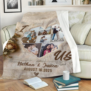 Custom Heart Shaped Photo Collage Vintage Blanket, Personalized Photos Of Us Picture Collage Gift, Wedding Anniversary Valentines Gift For Her Him