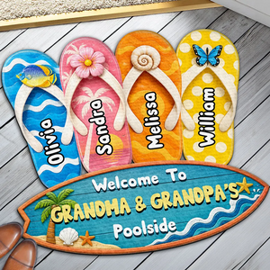 Summer Beach House Decor – Personalized "Flip Flop Family" Custom Doormat