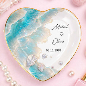 Personalized Ceramic Jewelry Dish โ "Our Love Is Like The Ocean Waves" Design | A Romantic Keepsake Gift For Couples