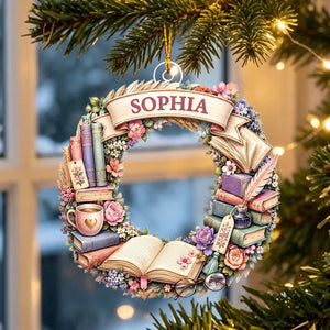 "Reading Is A Journey" โ Personalized Christmas Wreath Acrylic Hanging Ornament | Gift For Book Lovers