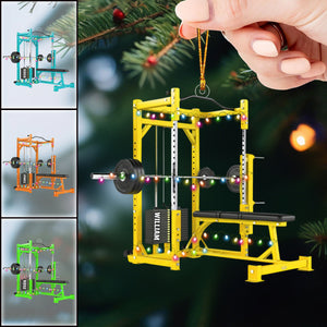 Personalized Bench Barbell & Dumbbell Christmas Ornament, Gym Training Weightlifting Fitness