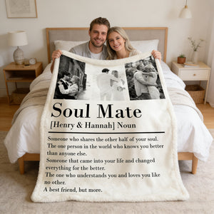 Soul Mate Definition - Personalized Couple Blanket - Valentines Couple Gift, Couple Anniversary Gift