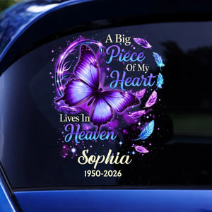"A Big Piece Of My Heart Lives In Heaven" โ Butterfly Personalized Decal | Memorial Gift For Loss Of Loved One