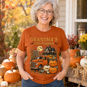"Grandma's Little Pumpkins" – Retro Vintage Farmhouse Halloween Truck Shirt | Personalized Gift For Grandma