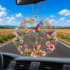 "Every Name Holds A Piece Of My Heart" โ Personalized Acrylic Car Hanger | Hummingbird Grandma & Kids Family Gift