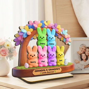 Colorful Happy Easter Grandma Little Bunnies - Personalized Wooden Plaque