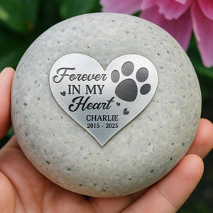 Forever In My Heart - Memorial Personalized Stone With Metal Heart Element Gift For Pet Lovers