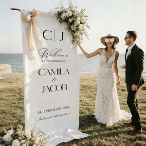 Custom Wedding Welcome Sign Wedding Banner - Personalized Fabric Banner for Ceremony or Reception Entrance