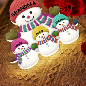 Heartwarming Christmas Grandma Grandkids Snowman Together - Personalized Light Box - Gift For Grandmas
