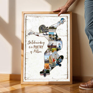 Personalized Skateboard Photo Collage Canvas Print,Unique Skateboard Gifts