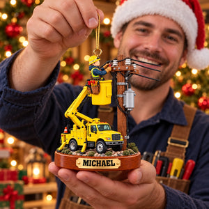 Personalized Bucket Truck Lineman Christmas Ornament