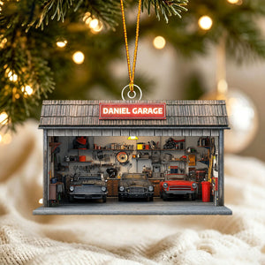 Personalized Auto Garage Acrylic Ornament โ Custom Mechanic Gift & Repair Shop Decor