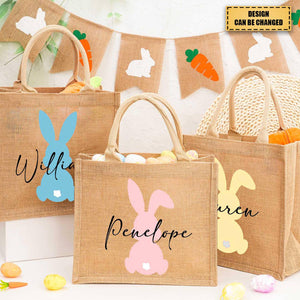 Personalized Easter Bunny Jute bag With Name, Kids Egg Hunt Bags, Easter Basket, Easter Gift Bags