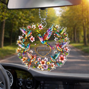 "Every Name Holds A Piece Of My Heart" โ Personalized Acrylic Car Hanger | Hummingbird Grandma & Kids Family Gift