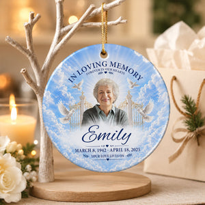 "In Loving Memory โ Your Love Lives On" โ Personalized Ceramic Ornament | Memorial Gift & Funeral Keepsake
