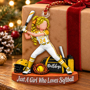 Personalized Softball Girl Christmas Ornament – Custom Player Name Keepsake Gift For Softball Players & Fans