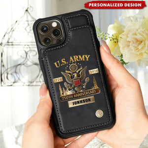 Personalized U.S. Army Leather Wallet Phone Case, 250th Anniversary Military Phone Case