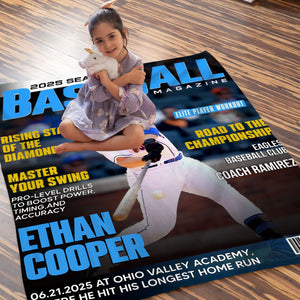 Personalized Baseball Magazine Cover Blanket, Baseball Player Gift