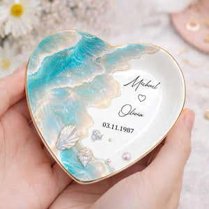 Personalized Ceramic Jewelry Dish โ "Our Love Is Like The Ocean Waves" Design | A Romantic Keepsake Gift For Couples