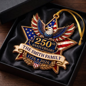 "American Pride Lives On" โ 250th Anniversary Eagle Acrylic Ornament | Personalized Family Name Holiday Gift