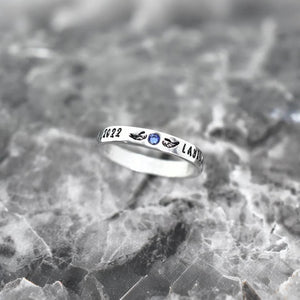 Personalized Memorial Birthstone Ring with Engraved Name & Date