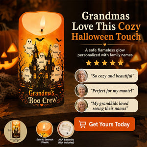 "Grandma's Little Boo Crew" Haunted House โ Personalized LED Candle | Halloween Decor For Grandma