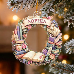 "Reading Is A Journey" โ Personalized Christmas Wreath Acrylic Hanging Ornament | Gift For Book Lovers
