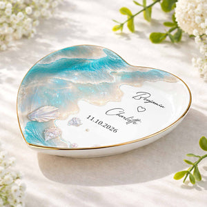 Personalized Ceramic Jewelry Dish โ "Our Love Is Like The Ocean Waves" Design | A Romantic Keepsake Gift For Couples