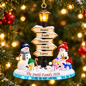 Personalized Christmas Snowman Family Name Sign Ornament