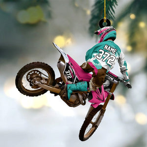 Personalized Motocross Racer Christmas Ornament โ Custom Name & Number Keepsake | Gift For Dirt Bike Riders & Motocross Lovers