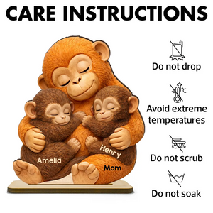 Mother Monkey & Children, Baby Monkey Punch - Personalized Wooden Plaque