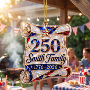 Personalized 1776โ2026 Hologram Scroll Acrylic Ornament โ America 250th Family Keepsake Gift